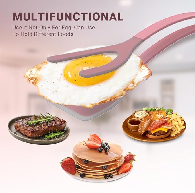 Silicone Egg Flipper Spatula Tongs (Set of 1) – Non-Stick 2-in-1 Grip & Flip Kitchen Tongs for Pancakes, Fish, Eggs, and More – Heat Resistant Cooking Tool (Pink)