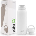 Ello Cooper 40oz Stainless Steel Water Bottle with 2 Lids Chug and Straw | Leak Proof | Double Walled and Vacuum Insulated | Built in Carry Loop | Dishwasher Safe | White