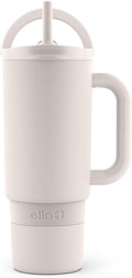 Ello Port 30oz Tumbler with Carry Loop & Integrated Handle | Vacuum Insulated Stainless Steel Reusable Water Bottle Travel Mug | Leak Proof Lid | Flexible Straw | BPA-Free | Dishwasher Safe | Cream