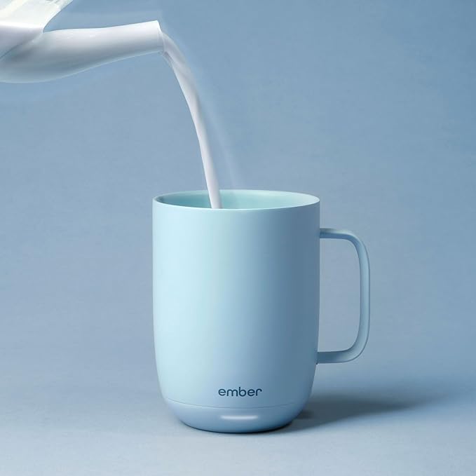 Ember Temperature Control 14oz Smart Mug 2, App-Controlled and Rechargeable Heated Coffee Cup Warmer with Intelligent LED Display, Powder Blue