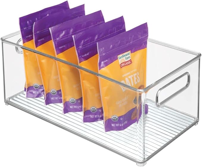 mDesign Deep Plastic Kitchen Storage Organizer Container Bin for Pantry, Cabinet, Cupboard, Shelves, Fridge, or Freezer - Holds Dry Goods, Sauces, Condiments, Drinks, Clear