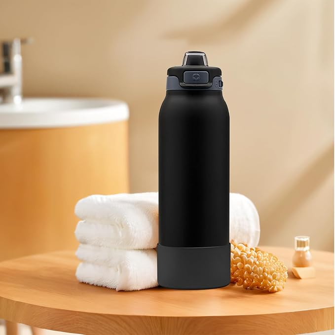 2 PCS Silicone Bottom for Ello Pop 32 OZ Water Bottle, Water Boot for Ello Pop,Avoid Scratches and Noise (Black, 320z)