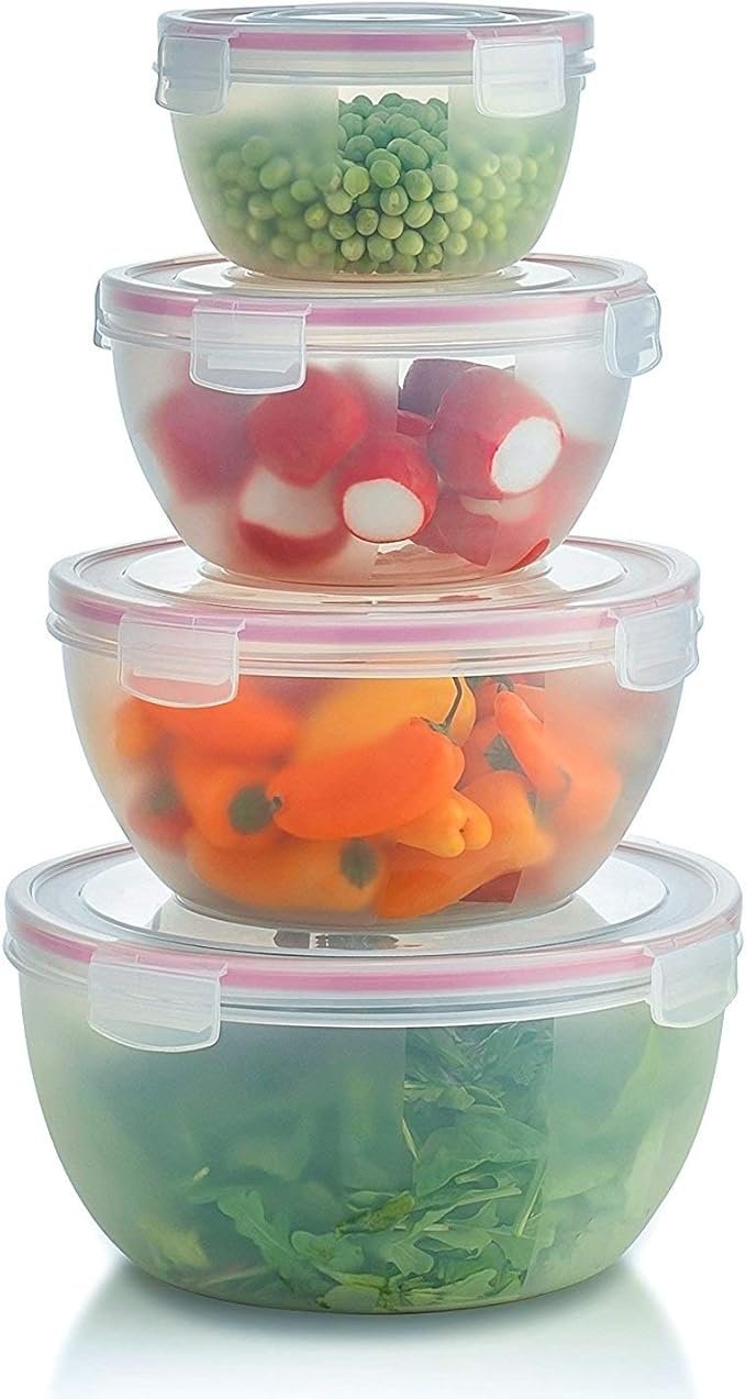 Komax Biokips Mixing Bowls with Lids Set – Multi-Use, Stackable Airtight Food Storage Containers – BPA-Free Salad Bowls with Lids – Microwave & Dishwasher Safe Meal Prep Container Set of 4