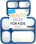 kinsho Bento Lunch-Box Set for Kids includes Snack Container | 6 and 3 Compartment Boxes Leakproof School Bentos, Meal Portion Control Containers, Boys Girls Adults, Navy Blue Large + MINI 2 Pack Set