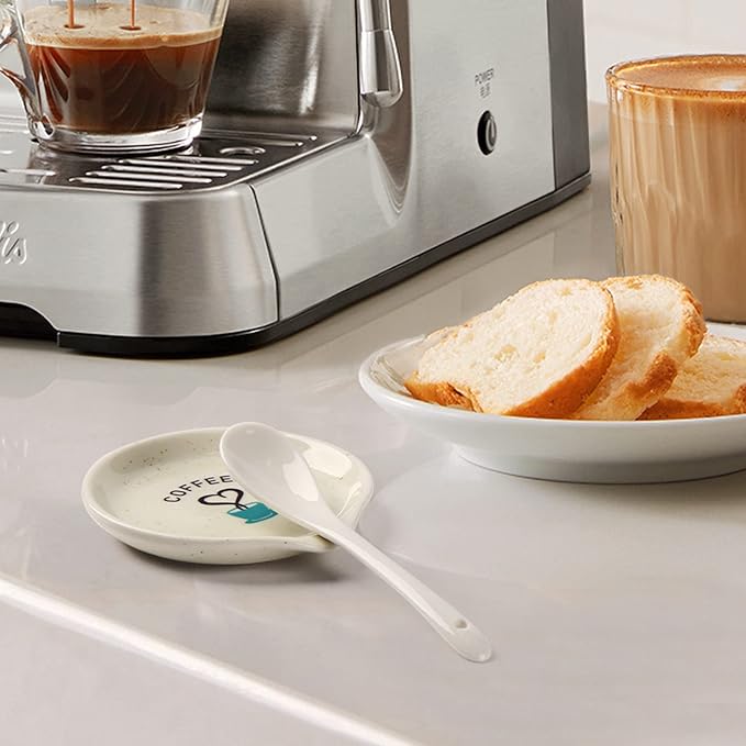 FANGSUN Coffee Spoon Rest, Mini Spoon Holder for Countertop Decor, Farmhouse Ceramic 3.5-Inch Small Teaspoon Rest for Coffee Bar Accessories, White