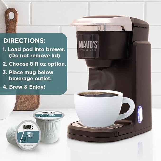 Maud's Kona Coffee Pods, 200 ct, Medium Roast Coffee in Recyclable Single Serve Pods – 100% Arabica Coffee, Compatible with Keurig K Cups Maker