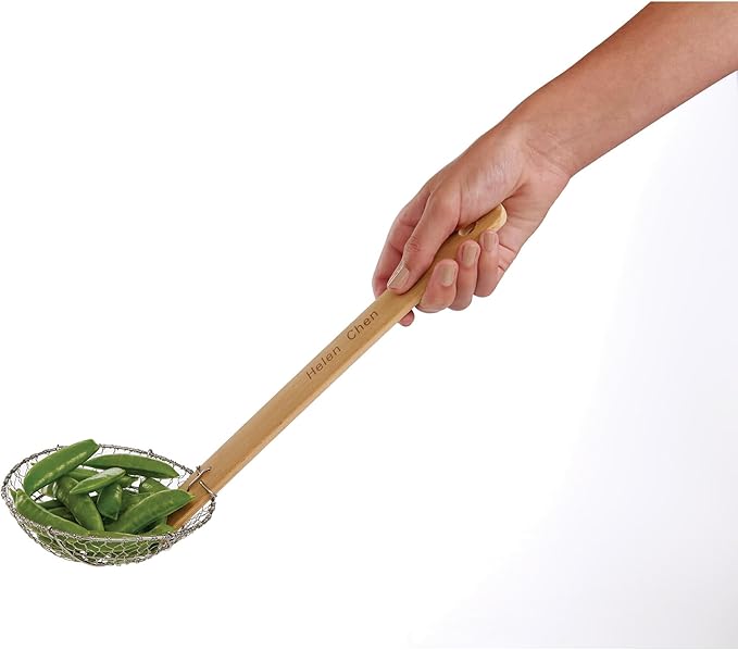 Helen’s Asian Kitchen Spider Strainer | Compact 5-Inch Bamboo Wire Mesh Ladle with Handcrafted Handle for Precision Cooking and Small Portions