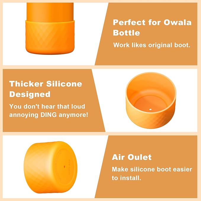 2PCS Silicone Water Bottle Boot for Owala 24oz, Protective Bottom Bumper Anti-Slip Sleeve for FreeSip, Twist, and Flip Stainless Steel Bottles, Dishwasher Safe and BPA Free(Orange)