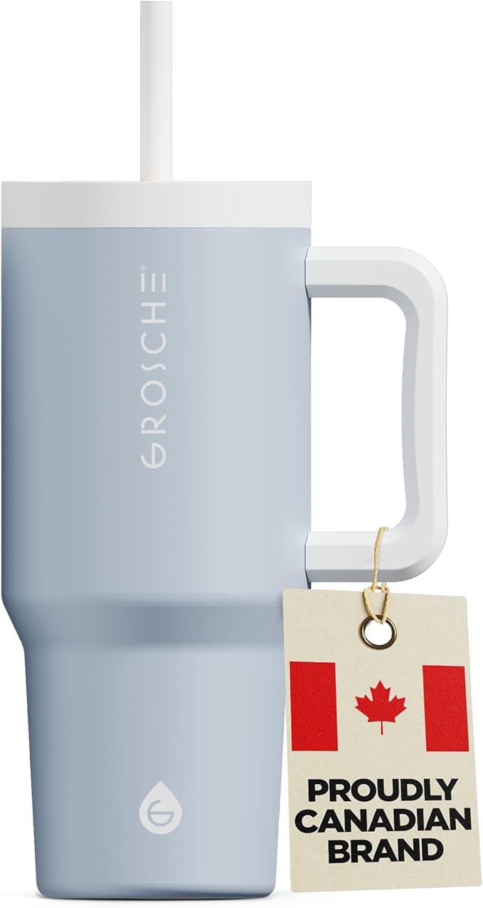 GROSCHE ASPEN 32 oz Tumbler with Handle and Straw. Extreme Insulation, Classy Design, Built to Last Insulated Stainless Steel Tumbler with Handle, Lid and Straw - Sky Blue