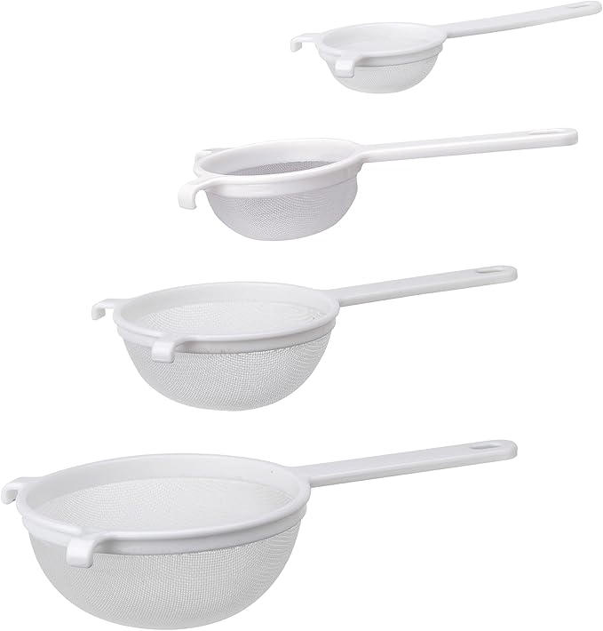 HIC Kitchen Double-Ear Fine Mesh Strainers, BPA Free, Set of 4 Sizes Includes 3, 4, 5.5, and 7-Inch Diameter