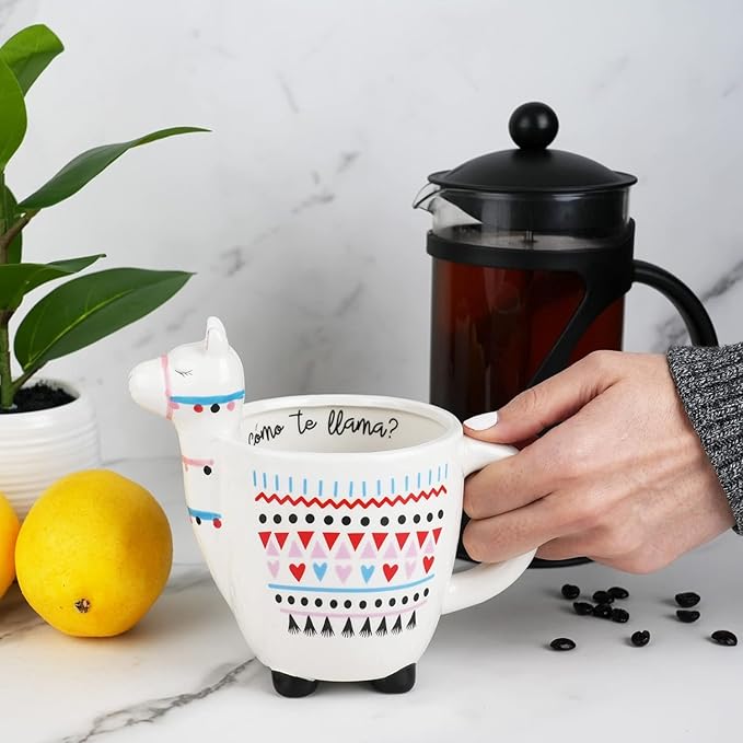 VOTUM Animal-Shaped Llama Coffee Mug, 18.6 fl. oz. - Handmade, Adorable Tea Cup with Printed Como Te Llama Writing - Premium Ceramic Gifts for Women & Men