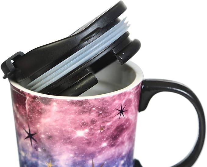Topadorn Ceramic Travel Mug Coffee Cup 17 OZ., with Sealed Lid and Gift Box, Purple Starry Sky