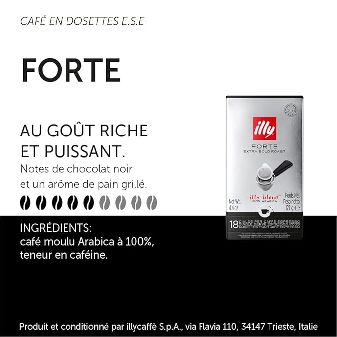 illy E.S.E. Coffee - Single-Serve Coffee Capsules & Pods - Forte Extra Dark Roast - Notes Of Dark Chocolate - For E.S.E Machines - Extraordinary Aroma & Body – 18 Count