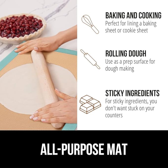 GORILLA GRIP Reusable Nonstick Silicone Baking Mat, 2-Pack, BPA-Free Oven Safe Food Liner for Toaster Ovens, Mini Cookie Sheets, Easy Clean, Holiday Baking Essentials, 11.75x8.25, Quarter Sheet, Mint