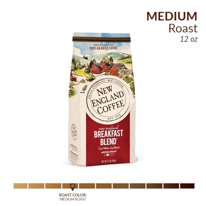 New England Coffee Breakfast Blend Medium Roast Ground Coffee, 12oz Bag (Pack of 2)
