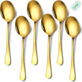 Stainless Steel Serving Spoons Set, 6pc, 10-Inch, Includes 6 Large Spoons, for Parties/Kitchen/Buffet/Catering, Dishwasher Safe, Gold