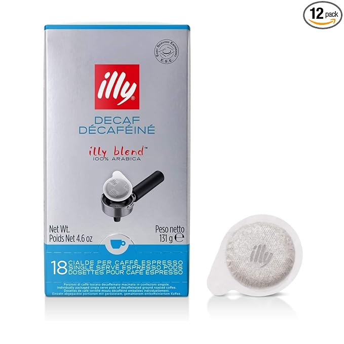 illy E.S.E. Coffee - Single-Serve Coffee Capsules & Pods – Classico Decaf Roast, Notes Of Caramel, Orange Blossom & Jasmine - For E.S.E Coffee Machines - Extraordinary Aroma & Body – 18 Count, 12 Pack