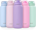 Ello Cooper 40oz Stainless Steel Water Bottle with Straw and Carry Handle, Double Walled and Vacuum Insulated Metal, Leak Proof Locking Lid with Soft Silicone Spout, Reusable, BPA Free, Lilac