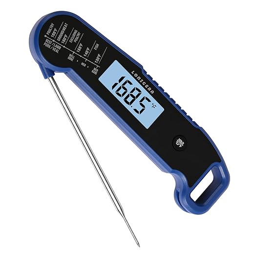 Lonicera Digital Meat Thermometer for Food Cooking. Instant Read Within 1 Sec and ±0.9℉Accuracy with Thermocouple Sensor. IP67 Waterproof, Auto-Rotating Display, Auto Wake up (Blueberry)