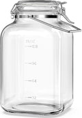 1.5 Gallon Glass Jar with Airtight Lid, Square Wide Mouth Mason Jars with Stainless Steel Handle, Large Glass Storage Containers for Canning, Flour, Sugar, Fermentation, Rice, Pickled Eggs