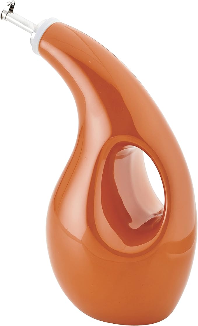 Rachael Ray 48466 Ceramic EVOO Oil and Vinegar Dispensing Bottle with Spout, 24 Ounce - Pumpkin Orange