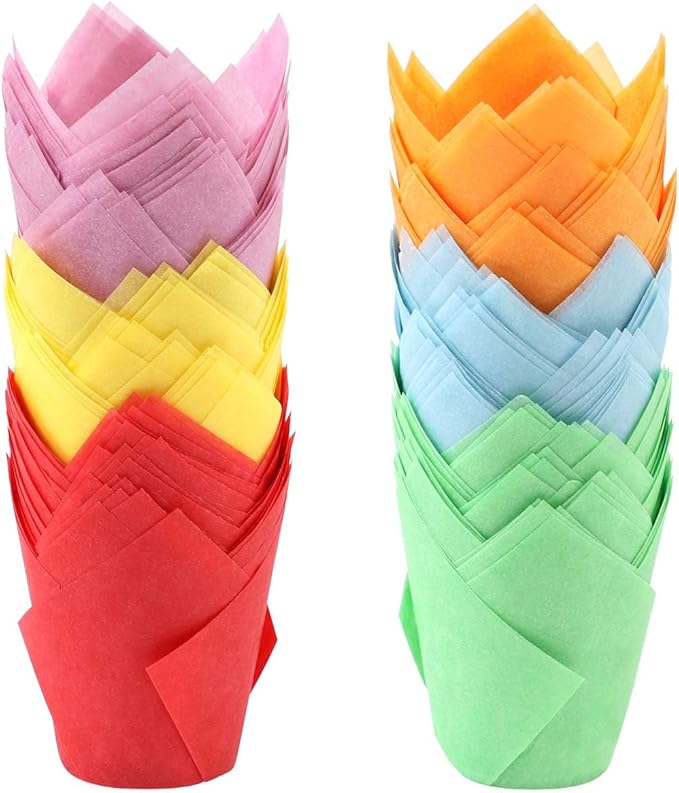 Ruisita 150 Pieces Mini Baking Cups Tulip Baking Cups Cupcake Liners Muffin Liners for Wedding, Birthday, Baby Shower Parties, 6 Colors (Multicolor 1)