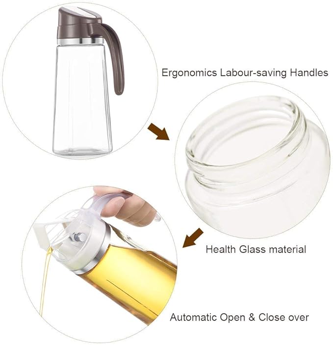 Marbrasse Oil Dispenser for Kitchen,20 OZ /600ml Leakproof Glass Oil Bottle with Auto Flip Cap,Olive Oil Container for Kitchen Cooking(1 Pcs White + 1 Pcs Brown)