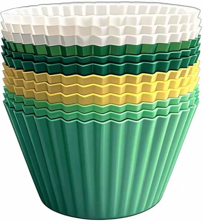 Silicone Muffin Baking Cups 12 Pack Reusable Cupcake Liners Non-stick Cake Molds, BPA Free, Dishwasher Safe