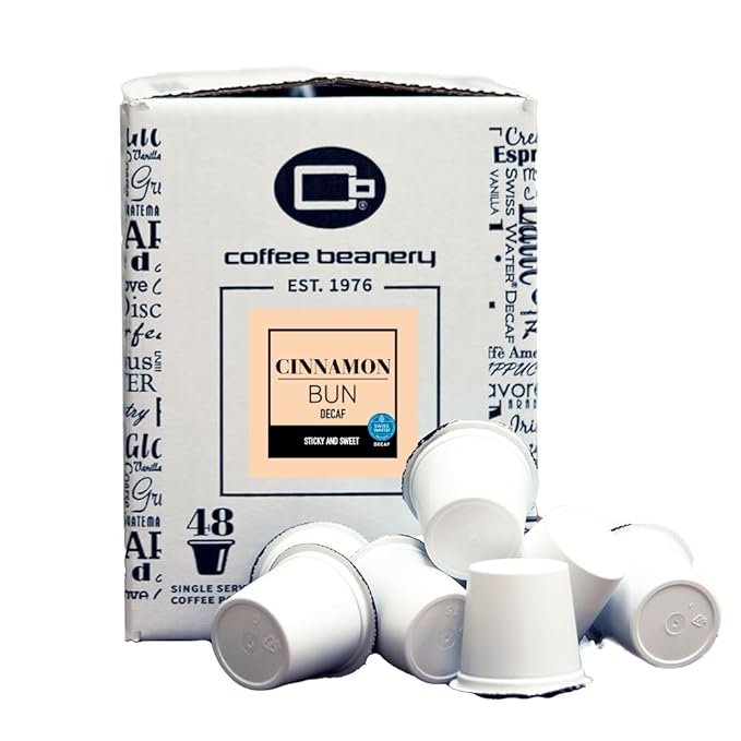 Cinnamon Bun Decaf Coffee Pods by Coffee Beanery | 96ct Bulk Flavored Decaf Coffee Pods Medium Roast Coffee Pods| 100% Specialty Arabica Coffee| Gourmet Coffee Pods