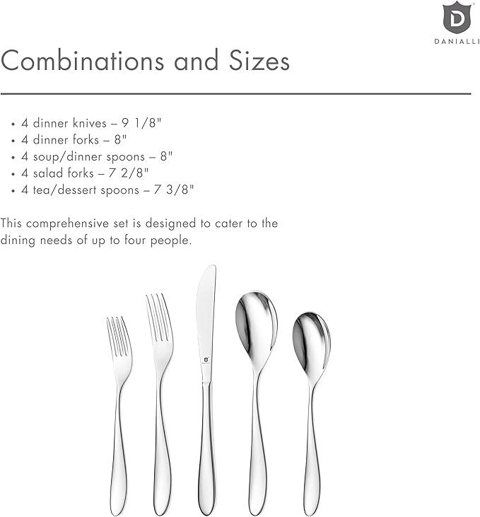Silverware Set for 4 | 18/10 Stainless Steel Flatware Set | Mirror Finish, Heavy-Duty, Dishwasher Safe, Elegant & Durable, Built to Last (20-Piece, Marettimo)
