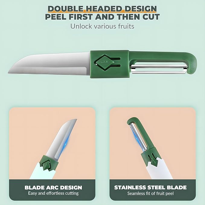 Generic 2 in 1 Stainless Steel Fruit & Vegetable Peeler; Apple & Pear Peeler, Kitchen Peeler (Green, White)