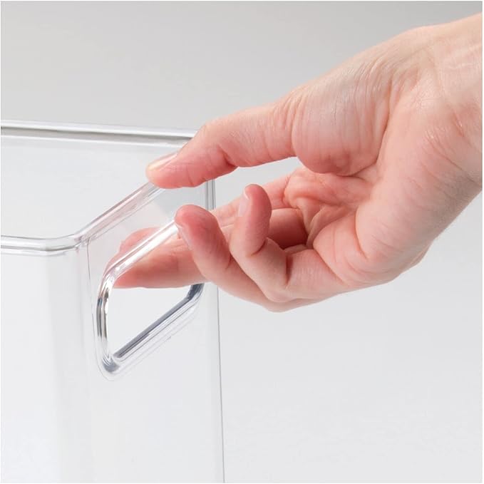 mDesign Tall Modern Stackable Plastic Storage Organizer Bin Basket with Handles for Bathroom Vanity Organization - Shelf, Cubby, Cabinet, or Closet Organizing Decor - Ligne Collection - Clear