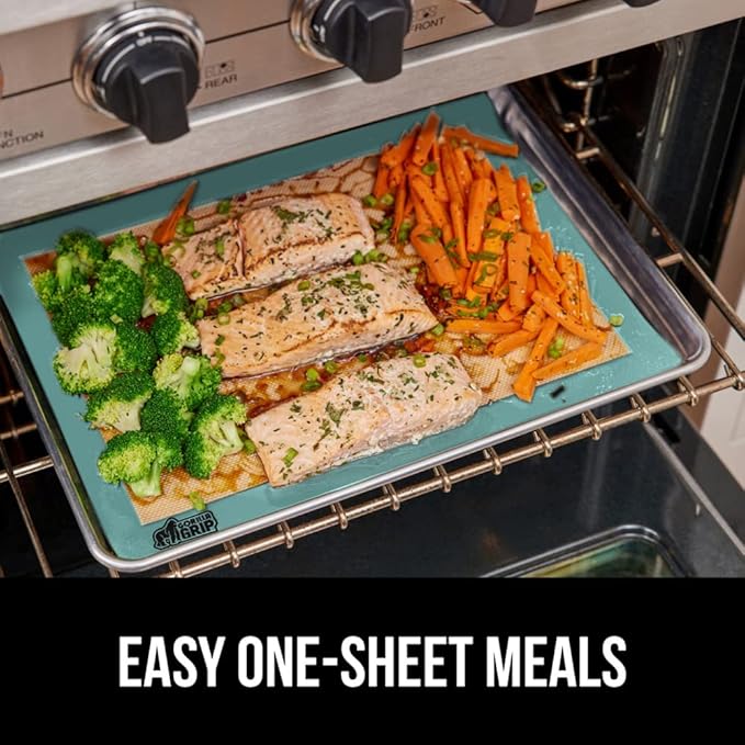 GORILLA GRIP Reusable Nonstick Silicone Baking Mat, 2-Pack, 20.5x14.62, 2/3 Sheet, BPA-Free Oven Safe Food Liner for Cookie Sheets, No Mess Easy Clean Pastry Mats, Holiday Baking Essentials, Mint