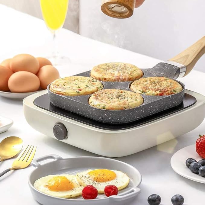 4 Egg Frying Pan,Pancake Omelette Pan,Cooker Pans 4-Cups Non-stick Cookware Aluminium Alloy Fried Divided Egg Cooker, Burger Pan for Breakfast,Pancake,Poached Egg1