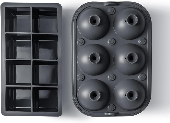 Glacio Ice Cube Molds – Large Silicone Ice & Sphere Mold Combo with Built-In Easy-Fill Funnel 2-Inch Round & Square Whiskey Ice Molds for Cocktails & Bourbon