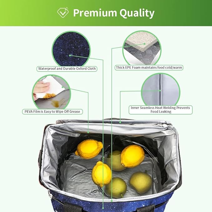 iknoe Large Cooler Bag Collapsible 24 Can Insulated Bags Leakproof Lunch Cooler Tote with Multi-Pockets for Adult Insulated Thermal Bag for Beach, Picnic, Office Work, Galaxy