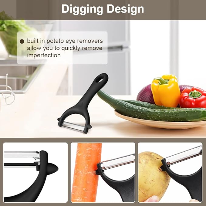 AUAUY 2Pcs Potato Peeler, Y-Shaped Swivel Vegetable Peeler, Fruit Peeler for Kitchen, Non-Slip Y Peeler, Ergonomic Handle Sharp Blade Stainless Steel Peeler, Veggie Peelers for Kitchen(Black+Red)