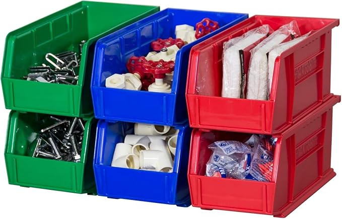 Akro-Mils 30230 AkroBins Plastic Storage Bins, Space-Saving Stackable Bins for Garage, Pantry, Craft Organization, 11-" x 5-" x 5-", Red, 12-Pack