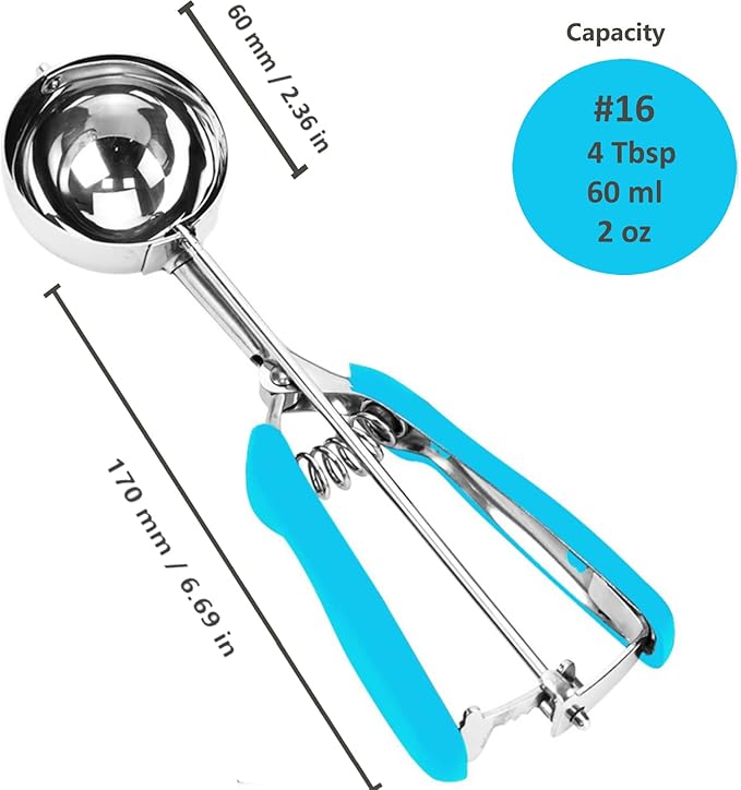 Ice Cream Scoop, 18/8 Stainless Steel Cookie Scoop, Cookie Scoops for Baking, 4 Tbsp/ 60 ml/ 2 oz Cookie Dough Scoop, Ice Cream Scooper with Trigger Release, Cookie Scooper for Baking(Blue)