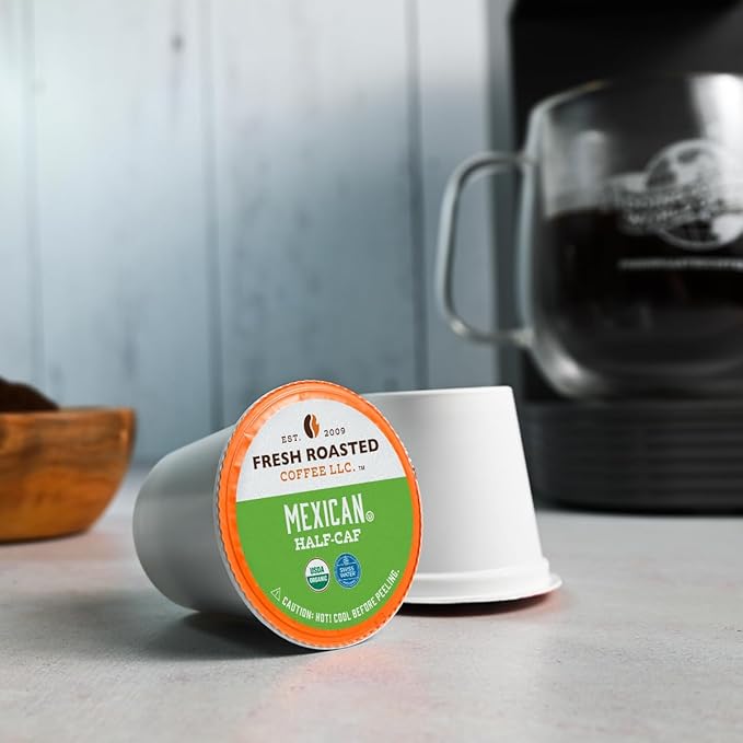 Fresh Roasted Coffee, Organic Water-Processed Half-Caf Variety Pack | USDA Organic, Kosher | K-Cup Compatible, 96 Pods