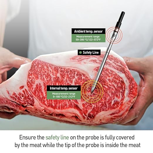 Wireless Meat Thermometer for Grilling – Bluetooth 5.2 Smart Cooking Thermometer with App, Rechargeable, 304 Stainless Steel, Long Range, Food-Grade for Oven, Smoker, BBQ