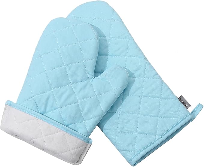 Oven Mitts and Pot Holders 4 pcs Set,High Heat Resistant 500 Degree Extra Thicken Long Kitchen Cotton Oven Glove for Cooking (12 Inch,Light Blue)