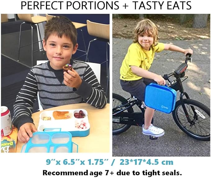 Bento-Box with Bag and Ice Pack Set. Lunch Boxes Snack Containers for Kids Boys Girls Adults. 6 Compartments, Leakproof Portion Container Boxes Insulated Bags for School Lunches, Blue