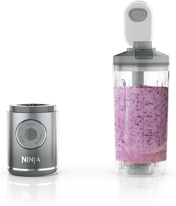 Ninja Blast Max, Portable Blender + Twist & Go, Personal Smoothie, Blend, Ice Crush, 3 Programs, Cordless, 22 oz removable Vessel, Dishwasher Safe, Leakproof, Silver, BC251SL