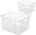 SANNO Freezer Baskests Organizer Bins, Freezer Wire Storage Basket Refrigerator Storage Baskets Bins Organizer with Built-in Handles for Cabinets, Pantry, Closets, Bedrooms - Set of 2 White