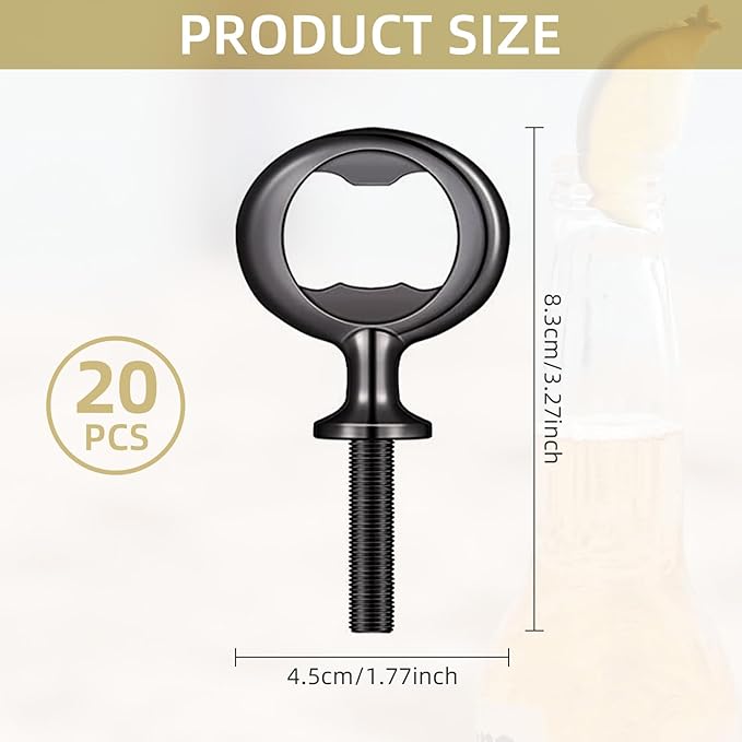 Metal Bottle Opener Kit, 20 Pcs Blank Stainless Steel Inserts, DIY Beer Opener Hardware DIY Craft Handmade Wood Turning Kits, Flat Black Inserts