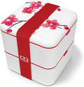 monbento - Large Bento Box MB Square Blossom with Compartments - Leakproof Lunch Box for Work and Meal Prep - BPA Free - Food Grade Safe - Japanese Flowers - Red & White