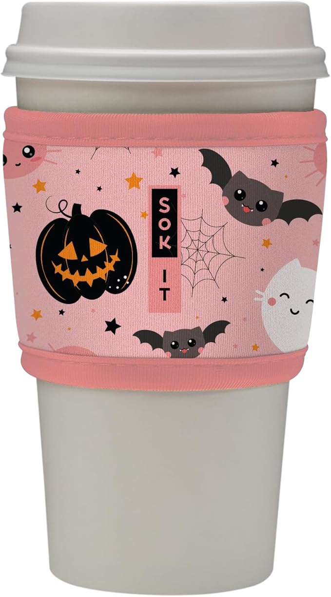 Sok It HotSok Coffee & Tea Reusable Insulated Neoprene Cup Sleeve (Spooky in Pink)