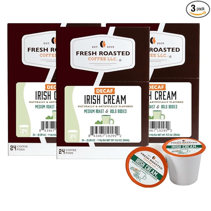 Fresh Roasted Coffee, Decaf Irish Cream, Flavored Coffee Pods, 72 Count