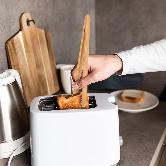Zopeal 6 Pcs Christmas Kitchen Gift Set Bamboo Utensils for Cooking Wooden Toaster Tongs Long Cooking Salad Tongs for Picking up Cheese Bacon Toast Cake Fruits Bread Spaghetti for Kitchen Women Men